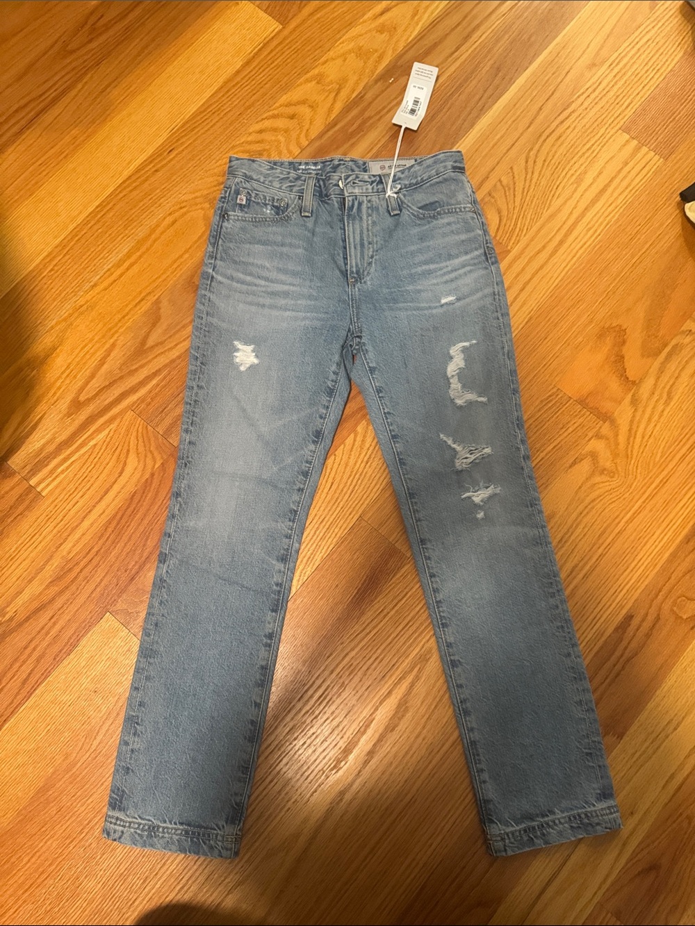 Light Wash Distressed Straight Leg Jeans Isabella